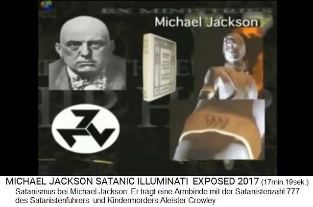 Satanismus bei Michael Jackson: Er tr�gt eine
                Armbinde mit der Satanistenzahl 777 des
                Satanistenf�hrers und Kinderm�rders Aleister Crowley